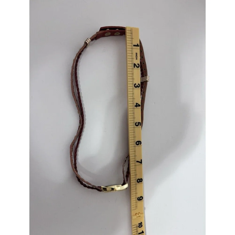 Decree Wrap Watch Brown Faux Leather Braided Studded Boho‎ Gold Tone Quartz Box